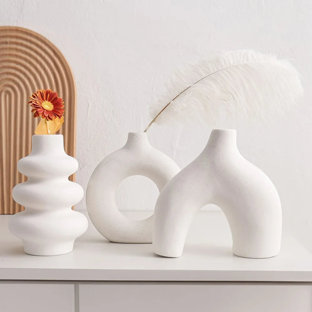 MATARI Set of 3 Ceramic Vases – Nordic Boho Decor