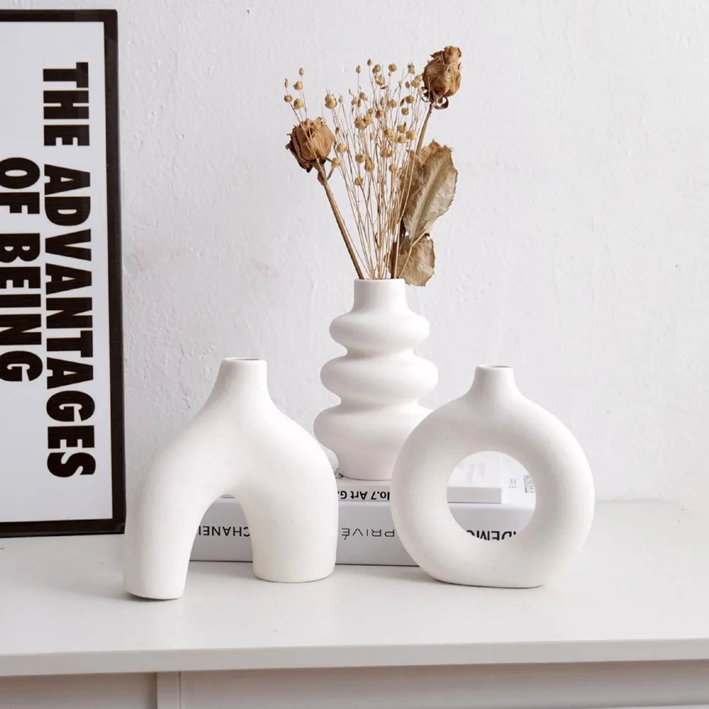 MATARI Set of 3 Ceramic Vases – Nordic Boho Decor